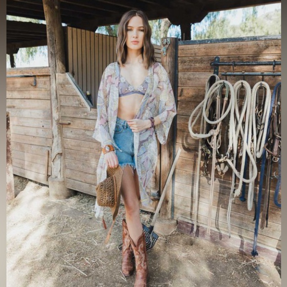 89. COST 🛑LaST 1!Floral bohemian boho belt silky sheer flower duster Kimono - Picture 3 of 3